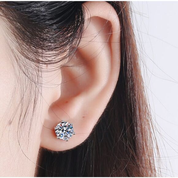 Dazzling 2 Carat Moissanite Solitaire Stud Earrings | 925 Sterling Silver |Gift - Picture 3 of 7
